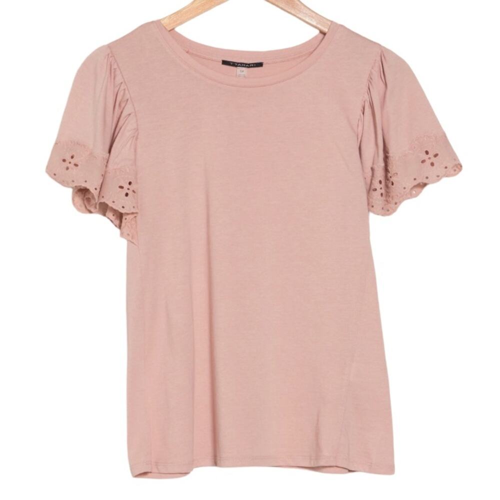 T Tahari Eyelet Flutter Sleeve Top - Light Blush Size XS